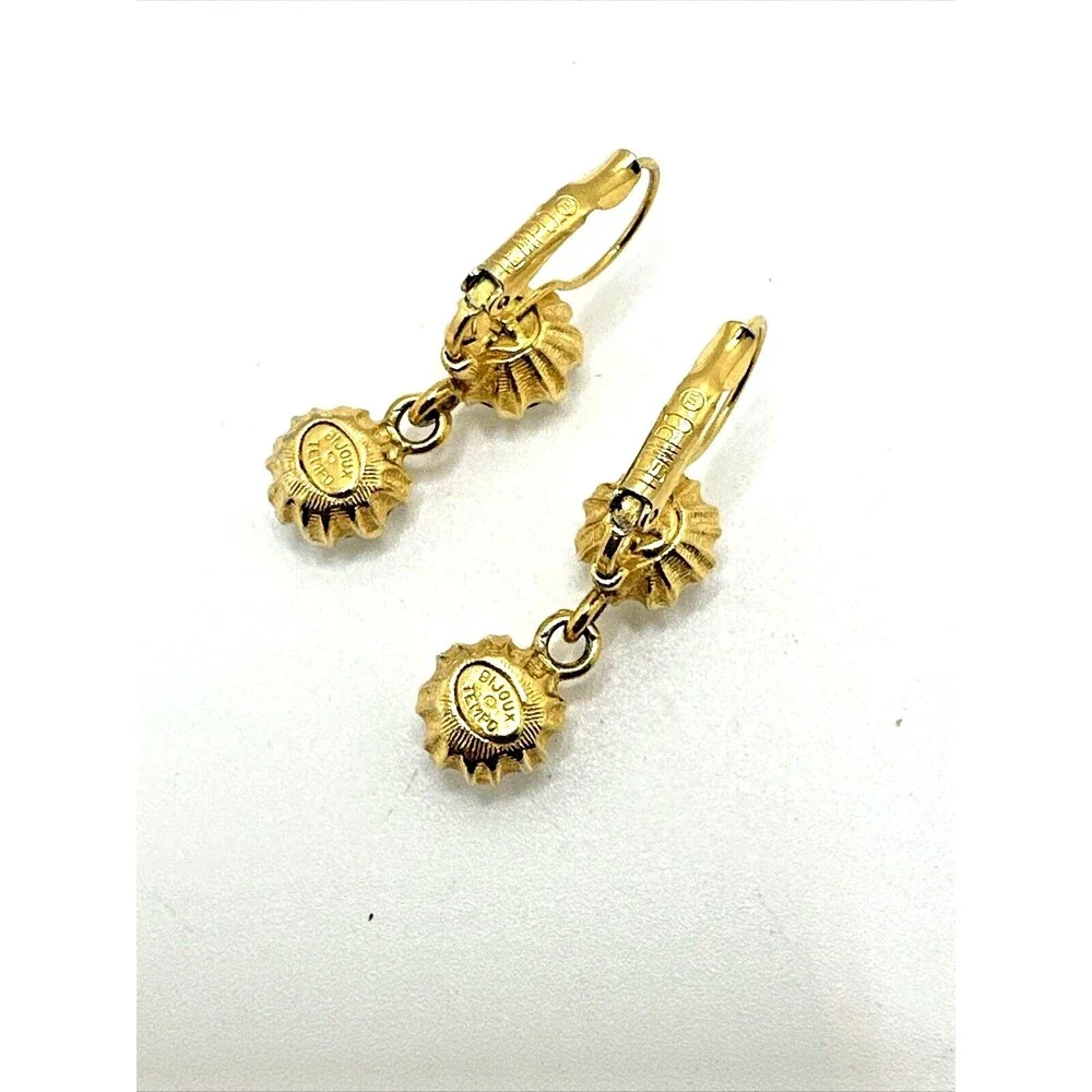 Vintage Bijoux Tempo Crystal Rhinestone Dangle Earrings Gold Tone Pierced 1.5”